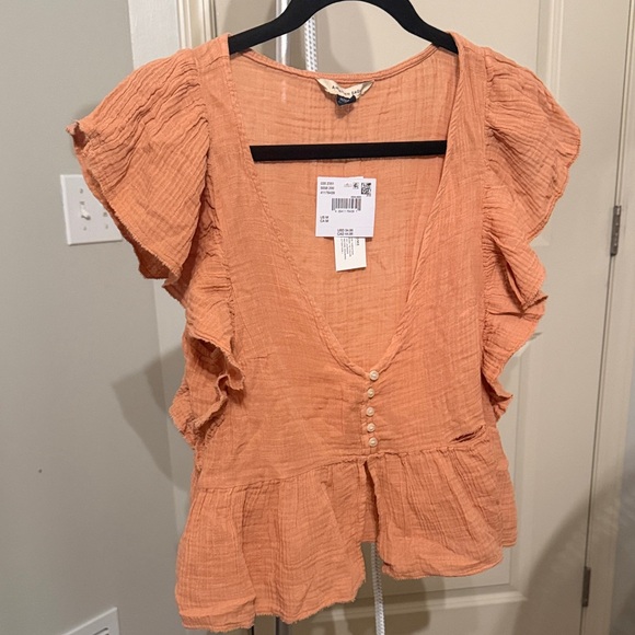 American Eagle Outfitters Tops - American Eagle Outfitters Ruffled Button-Front Blouse in Orange